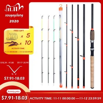 BIG OFFER ❤️ Sougayilang New Feeder Fishing Rod Lengthened Handle 6 Sections Fishing Rod L M H Power Carbon Fiber Travel Rod Fishing Tackle - discount item 55% OFF Sports & Entertainment