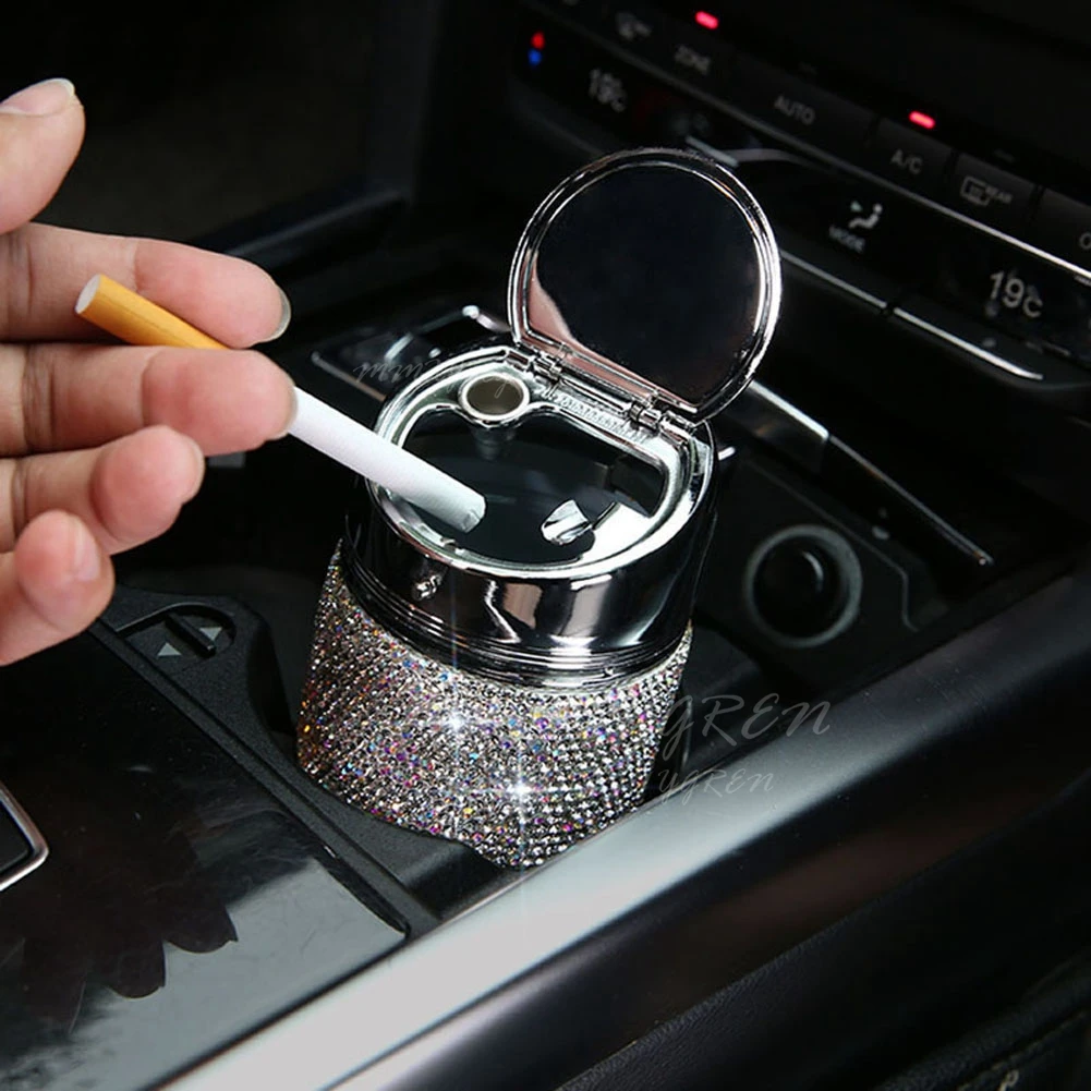 Роскошная автомобильная пепельница Cystal, 6 цветов, розовая, белая, золотая, блестящая, автомобильная пепельница с крышкой для автомобиля, отличный подарок для женщин и девочек