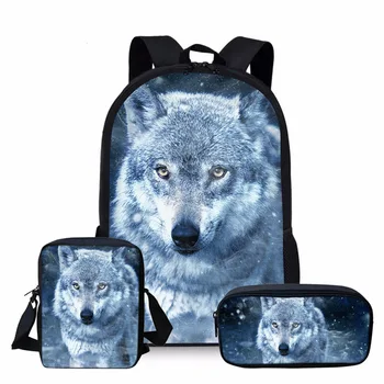 

Cartoon Black Wolf Girls&Boys School Bag Set 17inch Backpack for Kids Cute Children African Lady Bookbags Mochila Escolar