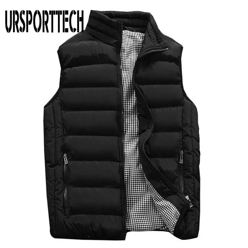 URSPORTTECH мужской жилет s повседневный мужской s размера плюс 5XL теплый жилет без рукавов мужской зимний жилет мужской жилет Повседневные Пальто Верхняя одежда - Цвет: Черный