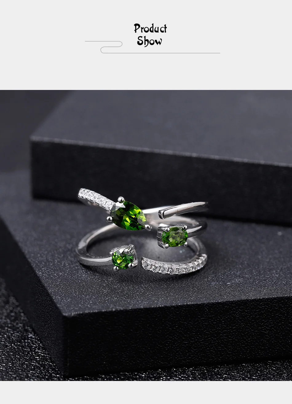 GEM'S балетное регулируемое кольцо 0.87Ct натуральный хром диопсид драгоценный камень кольцо 925 пробы Серебряное Открытое кольцо для женщин хорошее ювелирное изделие