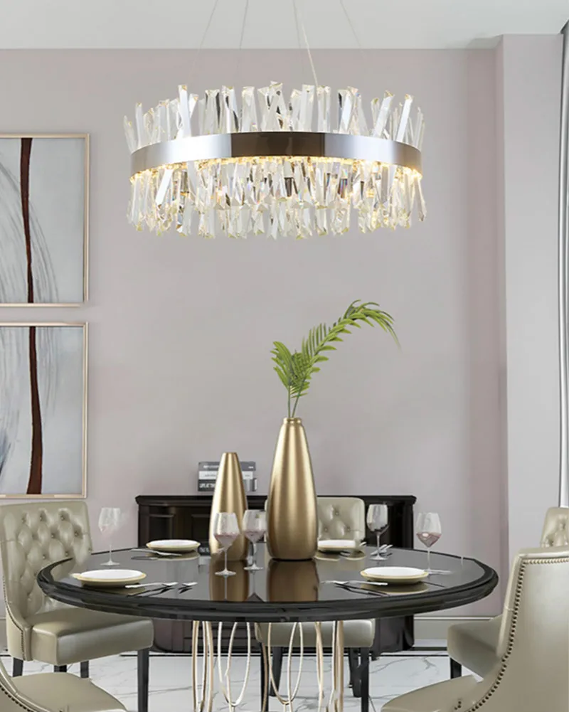 round design crystal chandelier modern lighting luxury dinning room living room lights chrome LED lamp
