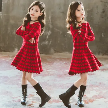 

Girls Red Boutique Kids Outfits Autumn Fashion Knitted Cute Party Princess Dress Baby Girl Halloween Costume Wholesale Clothing