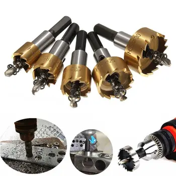 

ELEG-5pcs 16-30mm High Speed Steel Drill Set Meche Cutter for Drilling Cylindrical Saw - Gold