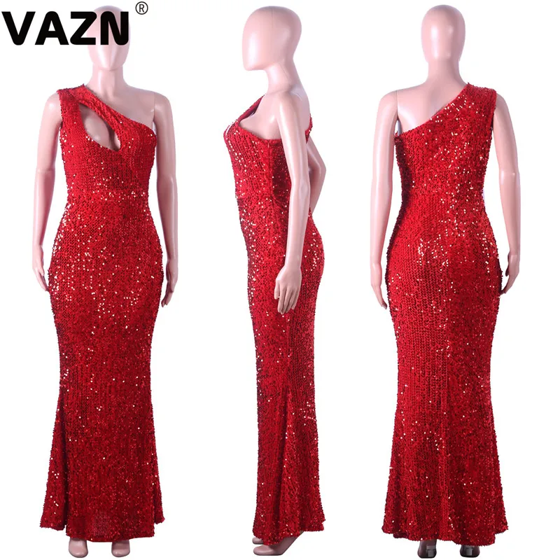 VAZN ME190 Топ дизайн летнее сексуальное женское платье 4 цвета в пол платье на одно плечо платье-труба специальное вечернее платье