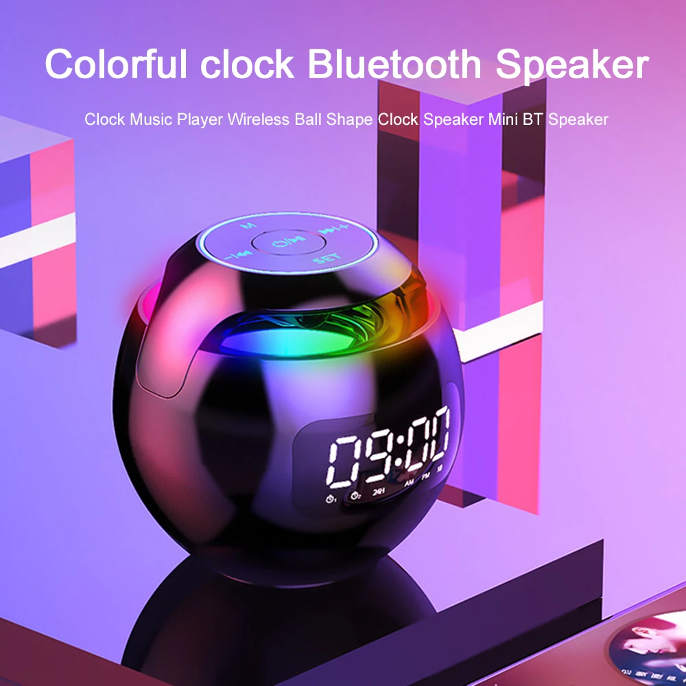 Colorful Bluetooth 5.0 Speaker LED Digital Alarm Clock Music Player Wireless Ball Shape Sound Mini BT Portable Speakor - ANKUX Tech Co., Ltd