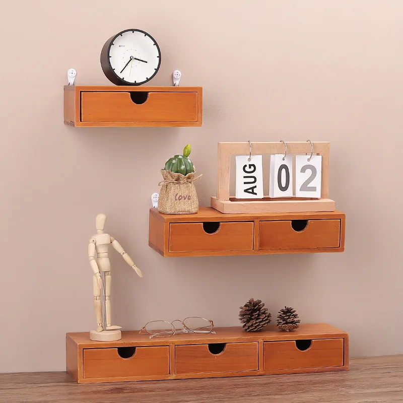

Vintage Wall Hanging Wooden Box Storage Drawer Shelf Wooden Chest Of Drawers Jewelry Cosmetics Organizer Office Home Decoration