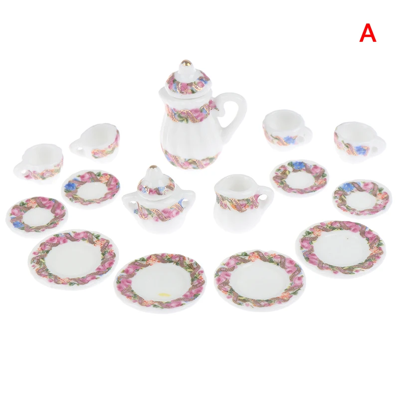 1:12, миниатюрный набор чайных чашек 17 шт., чайный набор, чайный набор, Цветочная посуда, кухонный кукольный домик - Цвет: A