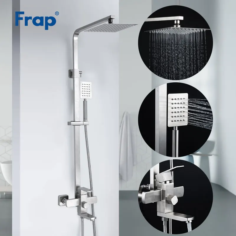 

Frap new Wall Mounted shower system stainless steel Rain Shower faucets Set system cold&hot water Square hand shower panel tap