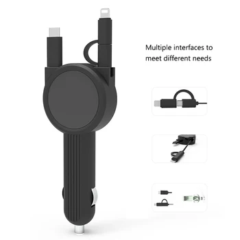

3 In 1 Data Cable Multi Ports Charger Phone 1M Cable Length Car Charger Adjustable Length Car Charging Tools