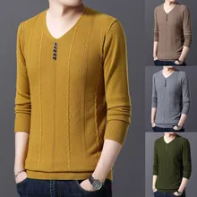 Мужской свитер в японском стиле, Модный осенне-зимний Повседневный свитер на пуговицах, однотонный топ с длинными рукавами, новинка