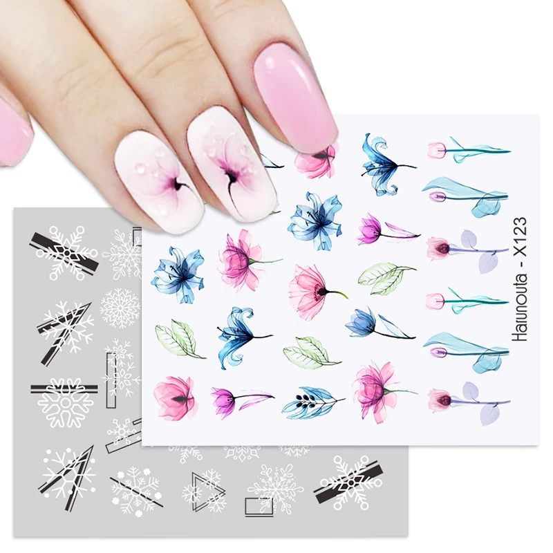 Harunouta Tropical Plants Water Decals Stickers Leaves Flower Geometrics Slider For Nails Summer Nail Art Decoration