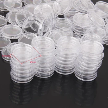 

200pcs Plastic Coin Capsules Round Coins Holder 21mm Clear Storage Container Protective Case