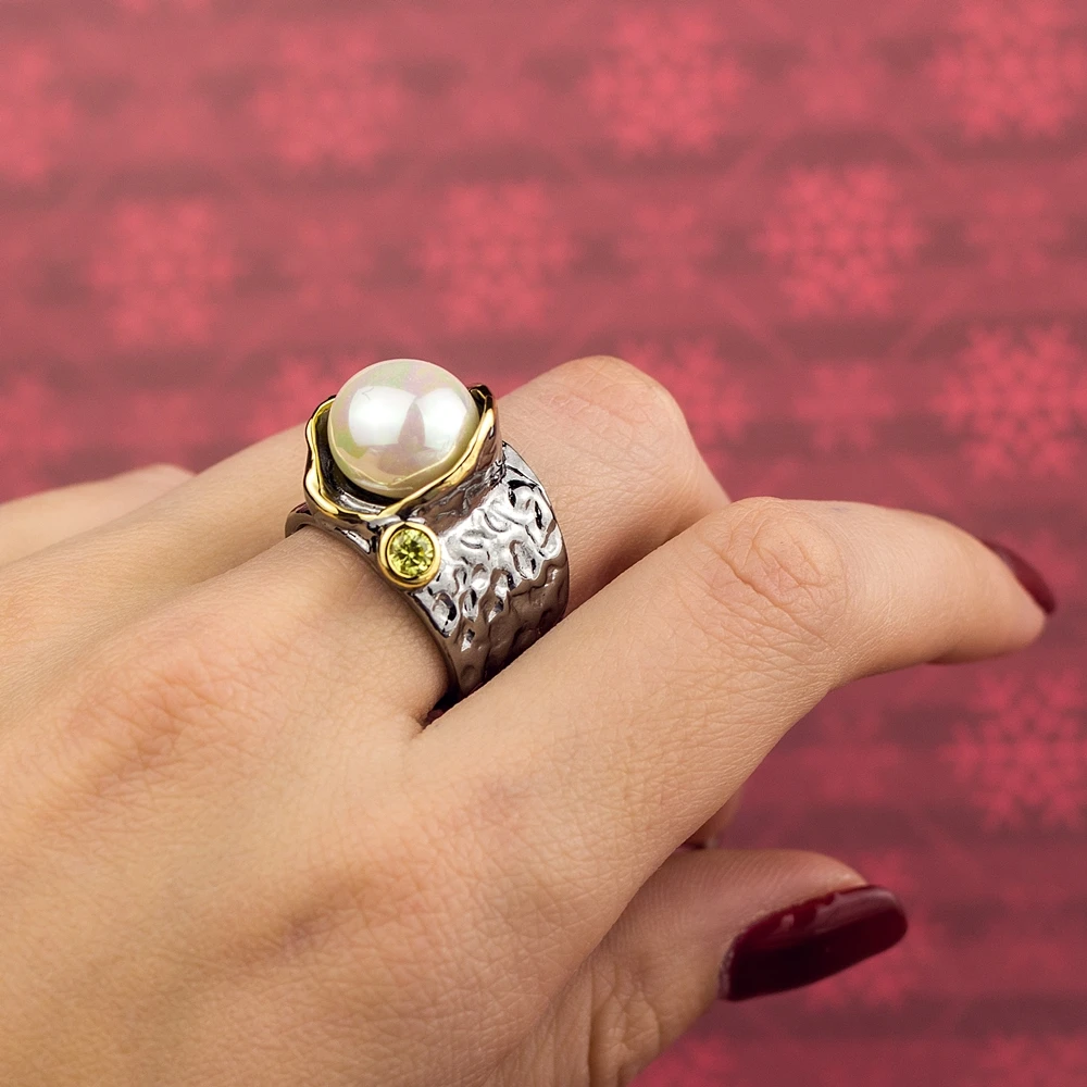 Anillos de perlas con diseño floreciente DreamCarnival1989 para mujer, creativos, bodas, compromiso, joyas góticas negras de Color dorado WA11777 ► Foto 2/6