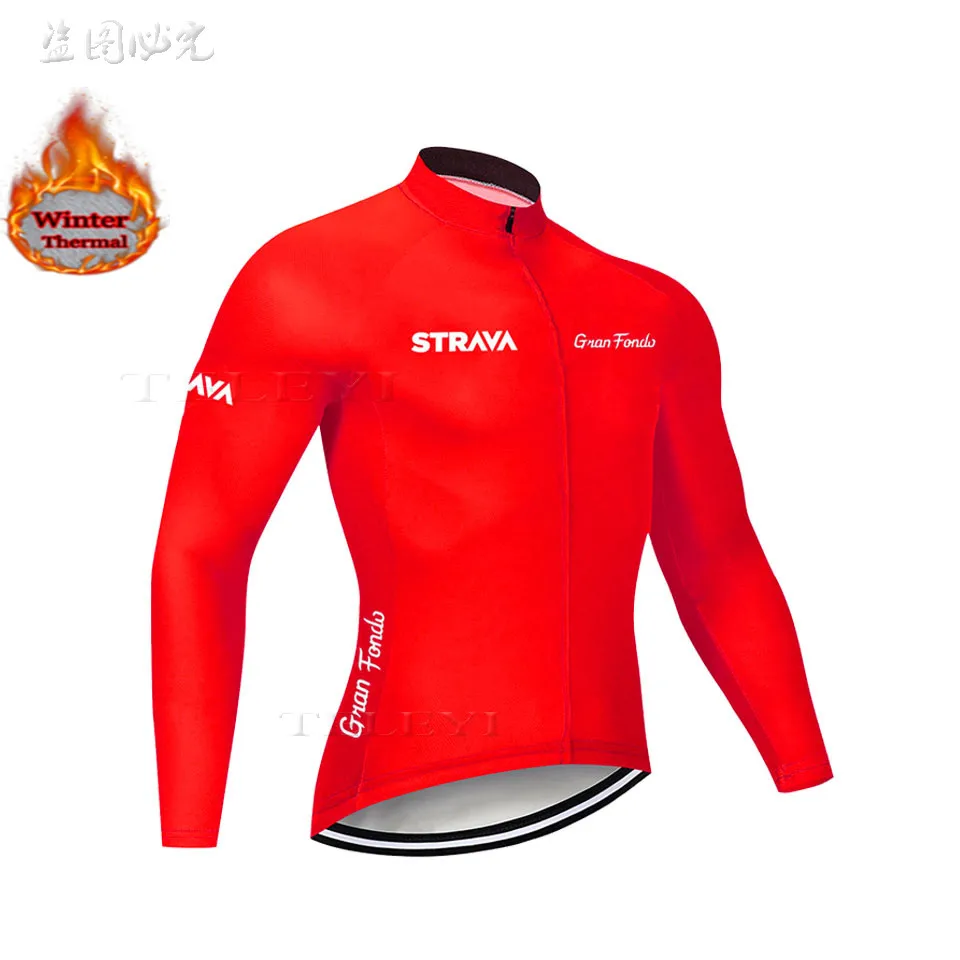 STRAVA team с длинным рукавом Велоспорт Джерси Мужская Зимняя Теплая Флисовая уличная спортивная одежда MTB велосипедная одежда Bicicleta Ropa Ciclismo - Цвет: 2