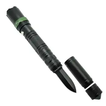 

3 Modes Zoomable Led Flashlight with Knife Blade Self Defense Telescopic Baton Torch Lamp Tactical Lantern with Glass Breaker