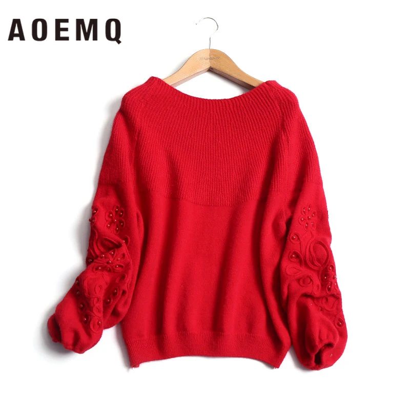 AOEMQ Fashion Sweater Winter Warm Clothing Sweet Princess Sweater Slash Collar Shrug Christmas Present Sweater Women Clothing