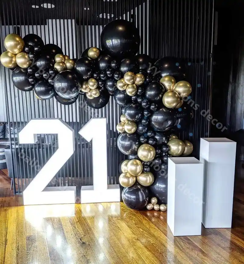 110 Uds arco de Globos set de guirnaldas oro cromado de látex negro