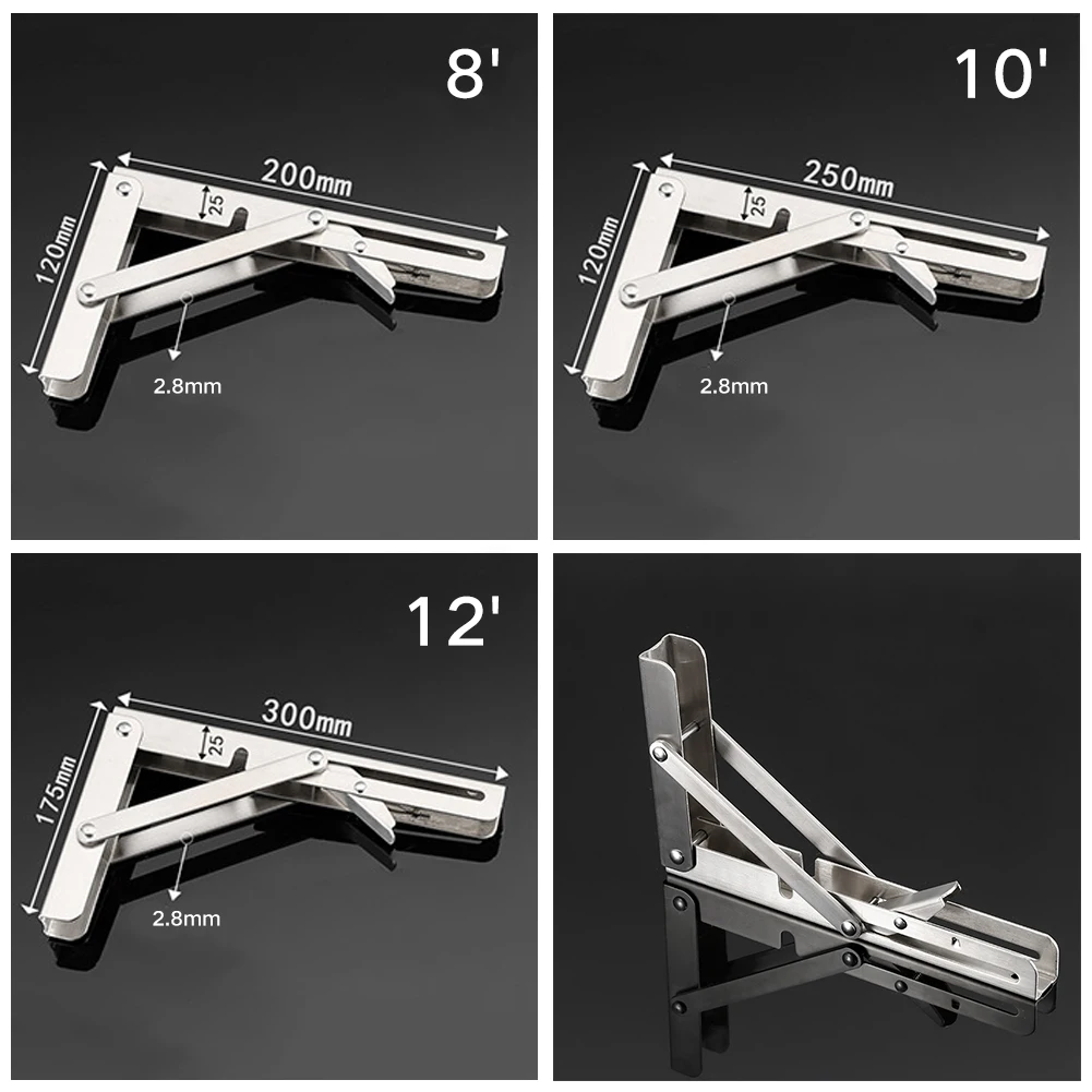 2PCS Durable Home Adjustable Table Bracket Angle Bearing Shelf Folding Triangle DIY Wall Mounted Stainless Steel