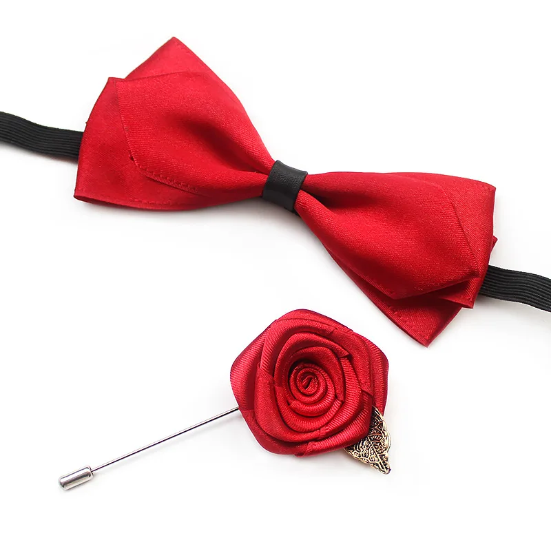 Bow Tie Set 2PCS 2 шт мужской женский ленточный галстук-бабочка набор элегантная Свадебная рубашка ошейник "галстук-бабочка" Новые носовые платки с бантиком Цветок Булавка брошь Карманный квадратный - Цвет: Bow Tie Set 2PCS