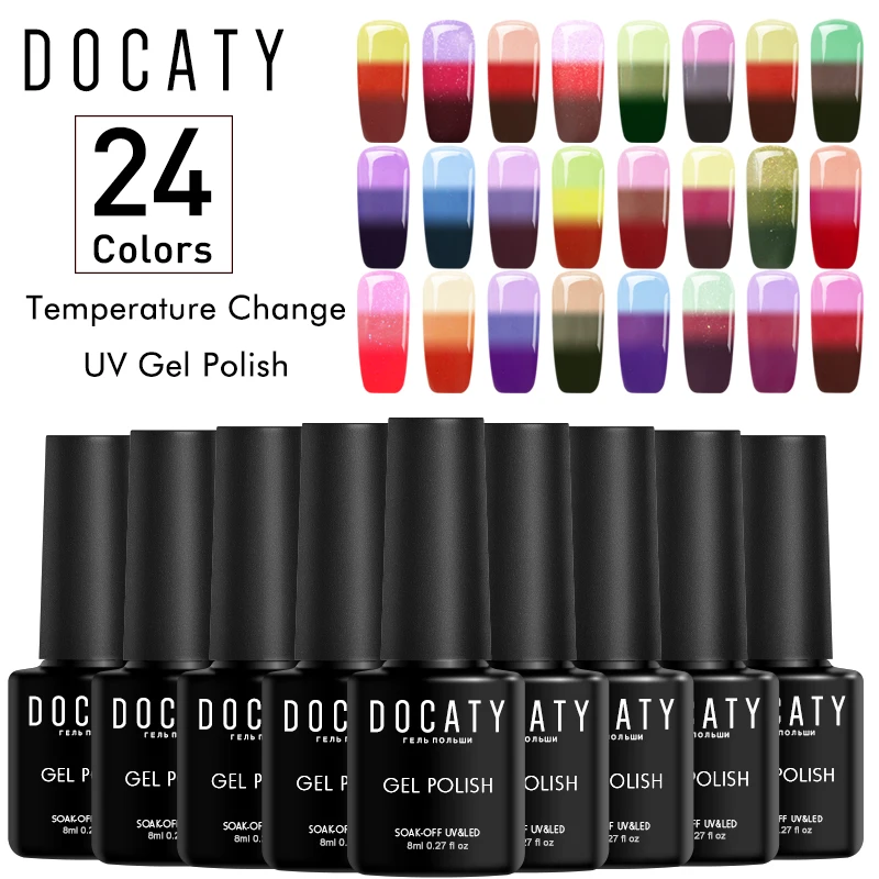 

Docaty Nail Gel Polish Temperature Change Color Gel Nail Polish Long Lasting Soak Off UV LED Chameleon Thermo Gel Nail Varnish