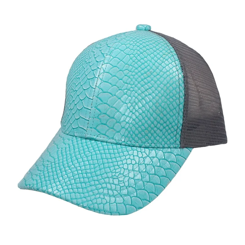 Искусственная кожа змеиная серебряная кепка Такер PU Крокодил Snapback Сетка Хип-хоп бейсбольная Кепка Gorras для мужчин и женщин унисекс - Цвет: Светло-голубой