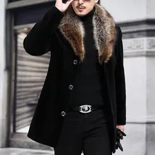 Горячее предложение, новая шерстяная куртка для мужчин, зимний меховой воротник, теплые пальто, 5XL бренд, высокое качество, Тренч, пальто для мужчин, роскошная Шерстяная Смесь, пальто