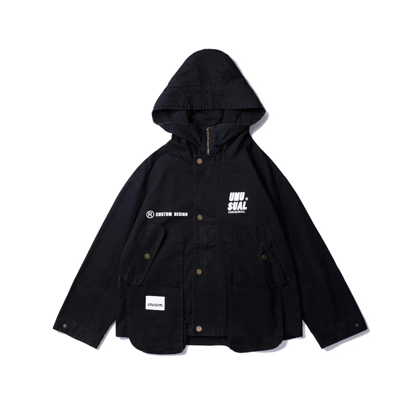 black jackets Plegie мужская зеленая куртка с несколькими карманами унисекс пальто с капюшоном Повседневная Свободная уличная Мужская Осенняя ветровка парусинник пальто - Цвет: black jackets