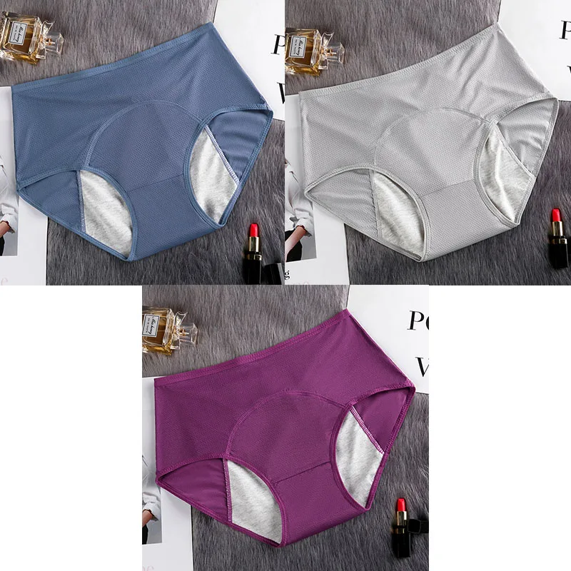 blue grey purple Герметичные менструальные трусики, физиологические трусы, женское нижнее белье, хлопковые непромокаемые трусы, Прямая поставка, 3 штуки, Aofeiqike - Цвет: blue grey purple