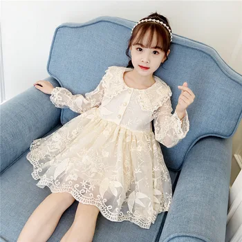 

Girl Clothes Autumn Princess Lace Soild Color Cotton Dresses Children's Costume Long-sleeved The Summer Dress 2019 Kids Clothing