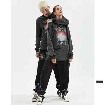 

Autumn and Winter New Wash Water Anti-retro Retro Print Oversize Cotton Long-sleeved T-shirt