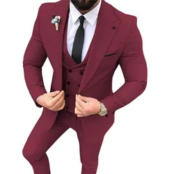 Men Suit New Designs Casual Burgundy 3 Piece Slim Fit Custom  Groom Wedding Prom Jacket Vest Pants Dinner Male Dress Tuxedo