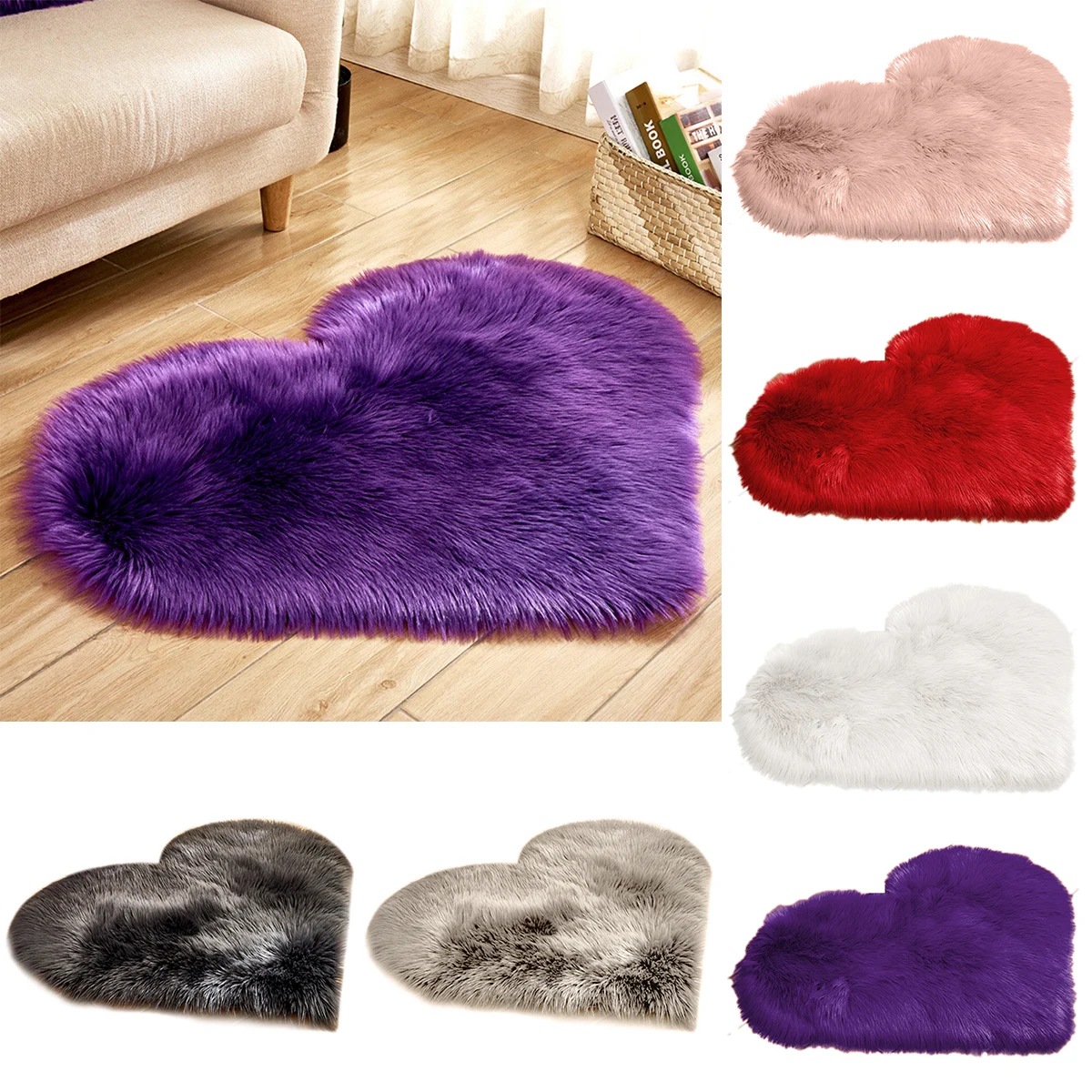 Love Heart Rugs Artificial Wool Sheepskin Hairy Carpet Faux Floor Mat Fur Plain Fluffy Soft Area Rug Tapetes