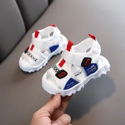 Toddler Boy Sandals White Blue Gray Anti-Slip Anti-Kick Summer Baby Shoes Mesh Patchwork Breathable Beach Newborn Kids Sandalias