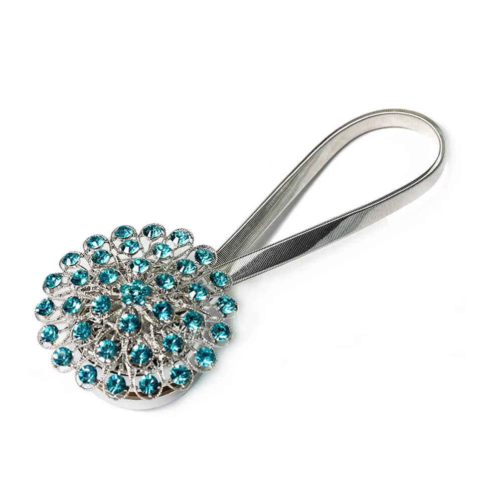 Crystal Curtain Strap Buckle Free Punch Hook Wall Magnet Strap Hook Home Decor AC889 - Цвет: Lake blue