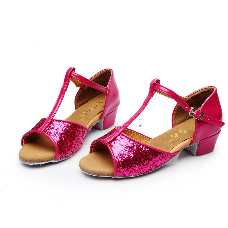 

[] Children Flat Heel Gold Sequin Latin Dance Shoes Women's Adult Flash Gold Latin Dance Shoes