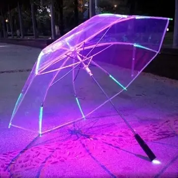 

Cool Variable Umbrella With LED Features 8 Rib Light Transparent With Flashlight Handle Night Safety