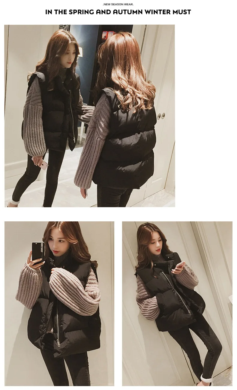 Down cotton vest female winter new loose Korean vest short vest jacket womens vests winter outerwear