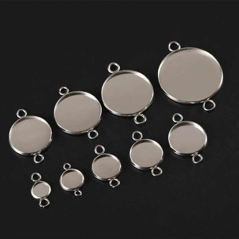 

6/8/10/12/14/16/18/20/25mm Stainless Steel 2 hole Round Base Settings Dome Cabochon DIY Jewelry Connector Wholoesale 100pcs