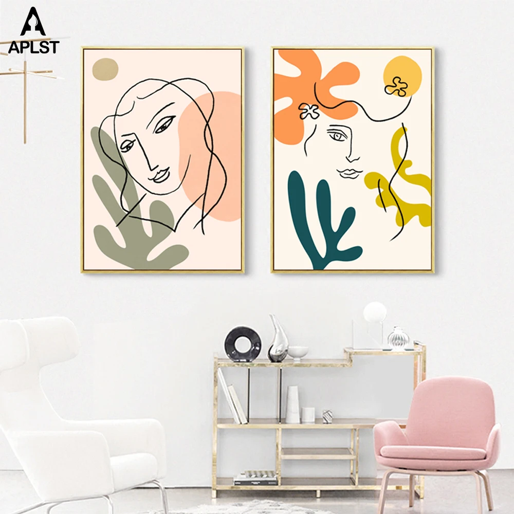 Скандинавская Мода абстрактное женское лицо Matisse линия рисунок плакат и принты Красочные Девушки Холст Живопись стены искусство фотографии спальня