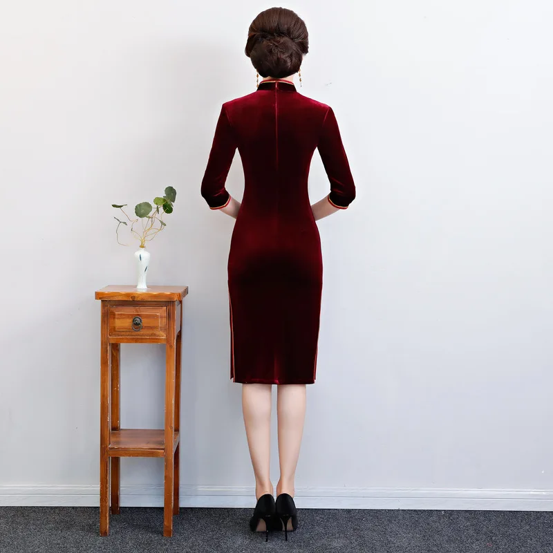 Бархатное женское платье чонсам, мини, в винтажном стиле, на пуговицах, китайское платье Ципао, Vestidos, классическое традиционное Восточное вечернее платье