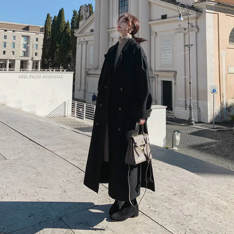 Модное шерстяное пальто для женщин, осень и зима, одноцветное, дикое, для девушек, шерстяное пальто, корейский стиль, женская одежда F812