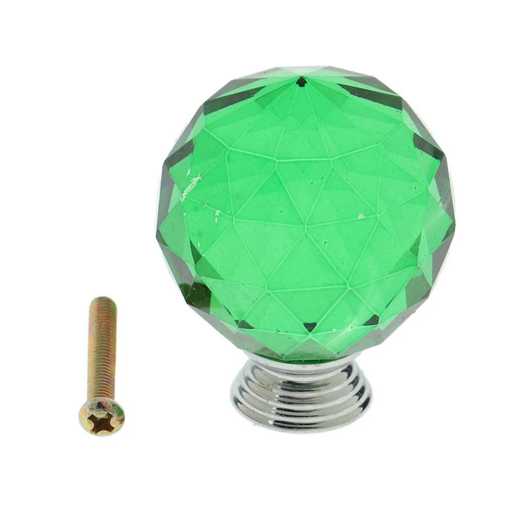 Decorative Cupboard Knobs Closet Wardrobe Drawer Door Pulls -35mm Diameter Crystal Glass