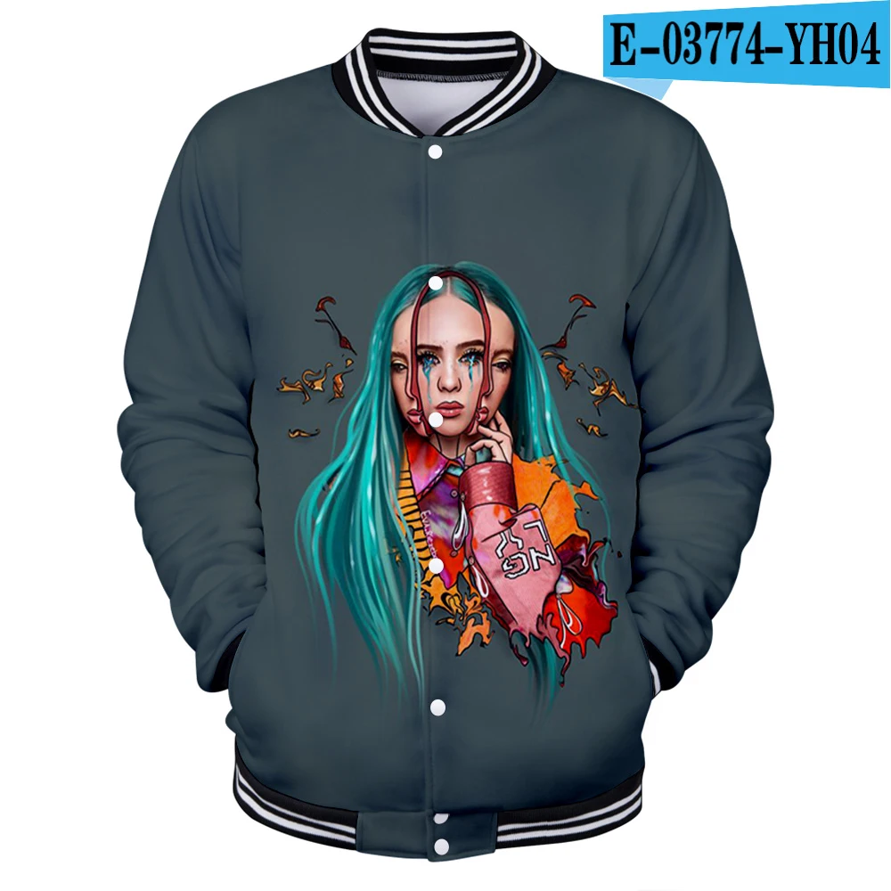 3D Осенняя мода для девочек 3D бейсбольная куртка billie eilish Женская/мужская бейсбольная форма хип-хоп Harajuku однобортная спортивная одежда - Цвет: 3D