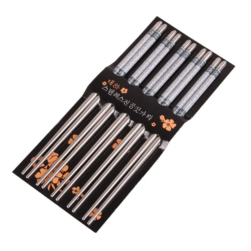 

5 Pairs of Stainless Steel Chopsticks Blue and White Porcelain Dishwasher Safe Metal Chopsticks Clamping Sushi Ramen Restaurant