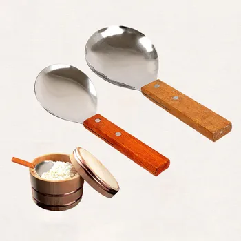 

Large Stainless Steel Spoon With Redwood Handle Rice Soup Spoon Tableware Coffee Beans Tofu Scoop Ice Spoon Kitchen Accessories
