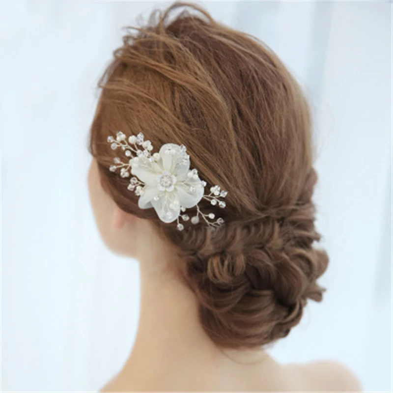 

Hot Ziron Flower Bridal Haircomb Wedding Headpieces For Bride Handmade Party Jewelry Accessories Headdress Silk Flower Headcombs