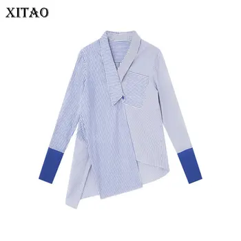 

XITAO Striped Irregular Blouse Fashion New Women Pocket 2020 Spring Elegant Small Fresh Split Goddess Fan Minority Shirt XJ3406