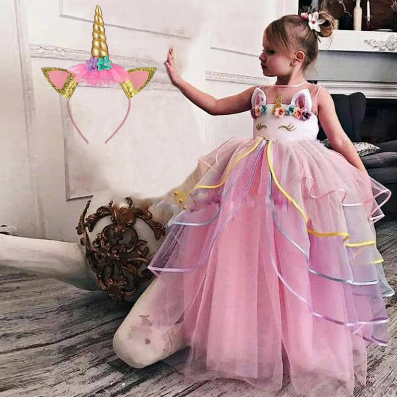 

2019 Winter Christmas Long Unicorn Dress Kids Dresses For Girls Children Girl Princess Dress Party Birthday Dress 14 10 12 Years