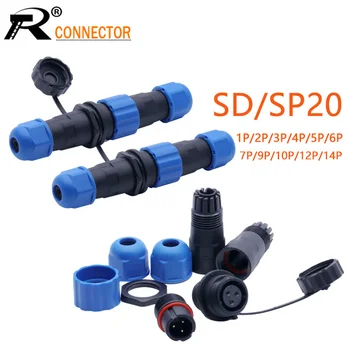 

1set Waterproof SP/SD20 Docking Aviation Plug Socket Male + Female 1/2/3/4/5/6/7/9/12/14 Pins IP68 SP20 20mm Aviation Connector